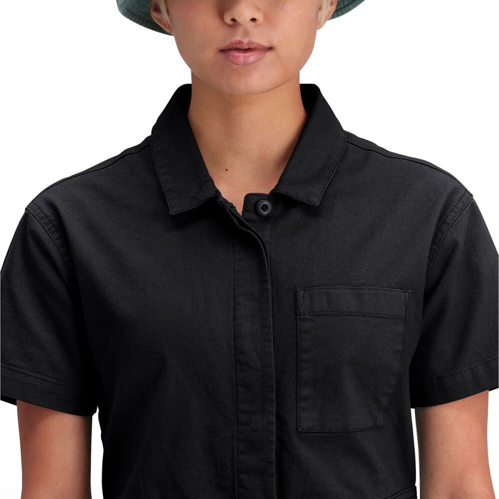 Topo Designs Sustainably Made Dirt Short Coverall Romper in Black, Size Small - Picture 2 of 12